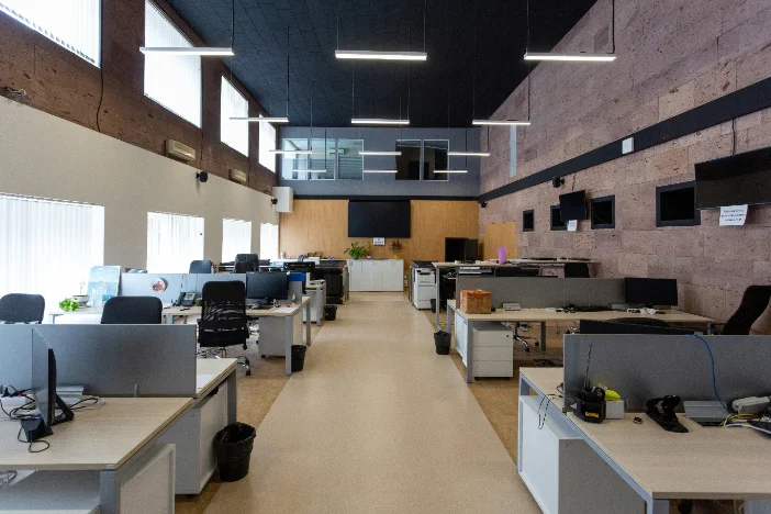 Clean, bright office with tidy desks after an after-hours clean