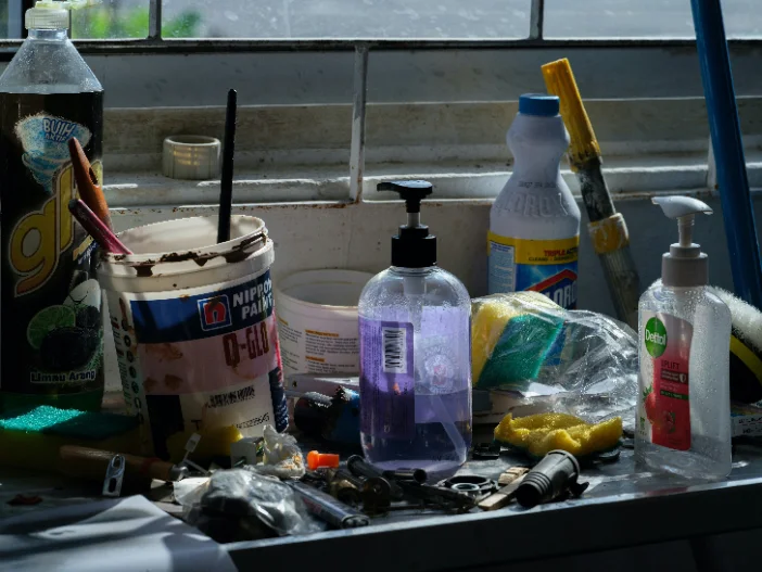 Cleaning products and equipment ready for a deep clean